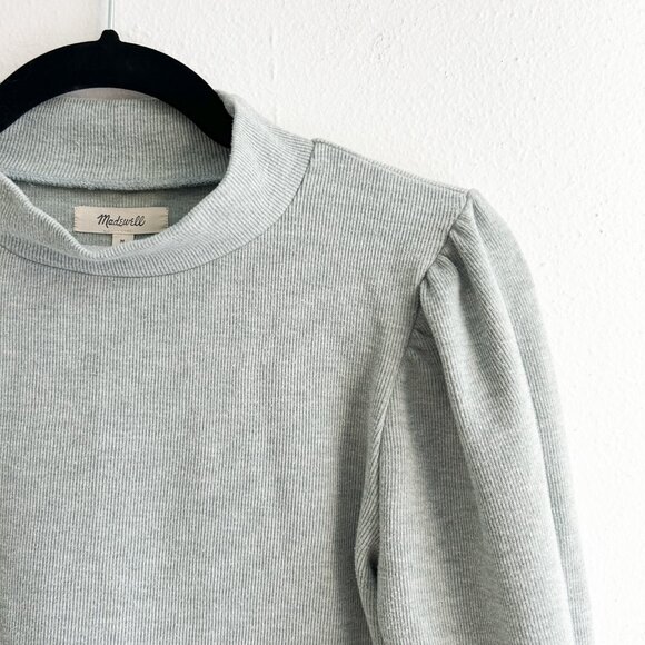 MADEWELL (Re)sourced Plush Mockneck Ribbed Puff-Sleeve Top in Sage Mist - Picture 5 of 8